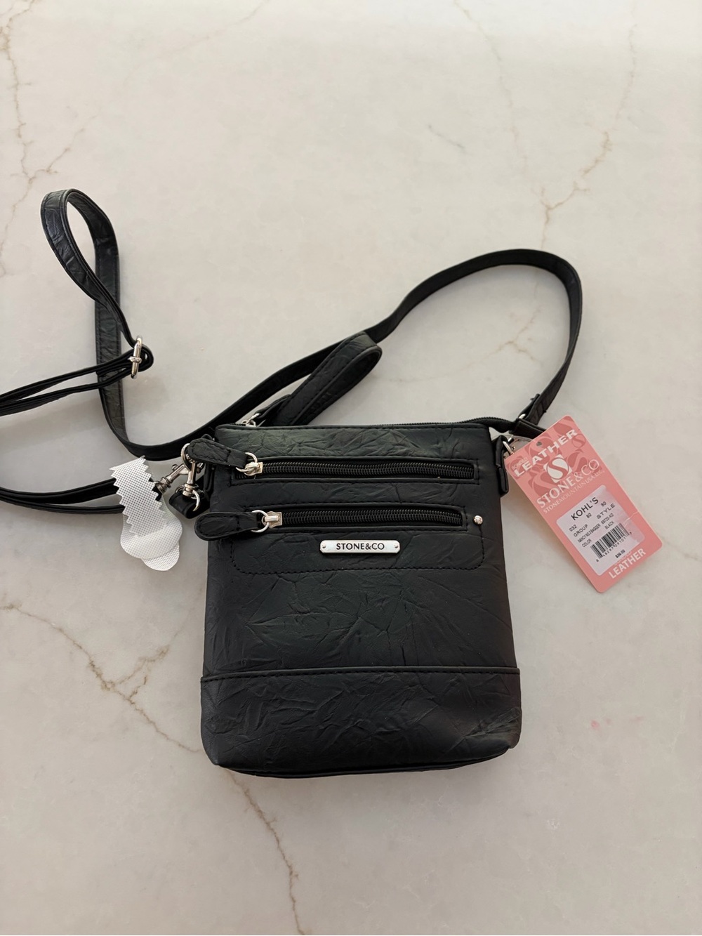 Stone & Co. Black Compact Leather Crossbody with Front Zip Pockets